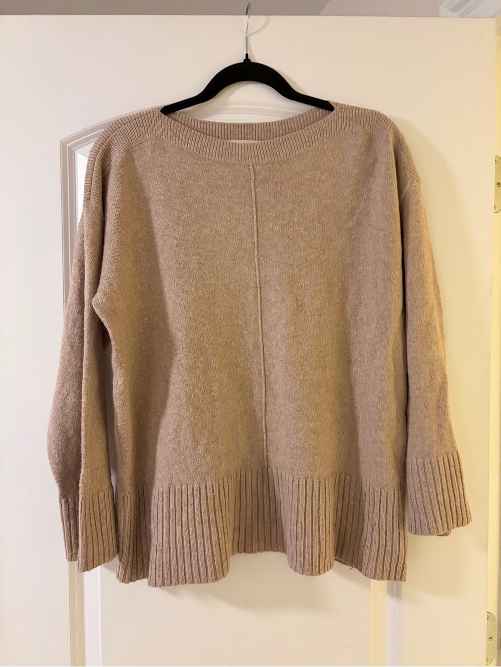 LOFT Beige Scoop Neck Rib Hem Sweater